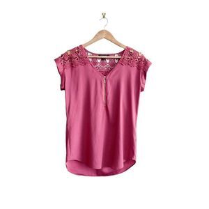 Express Blouse Lace Top Pink Front Zip V-Neck Sleeveless Women's S